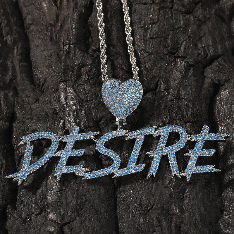 Uwin collana con lettere personalizzate ciondolo con nome corsivo chiusura a cuore blu Iced Out Cubic Zirconia gioielli di moda per regalo di natale