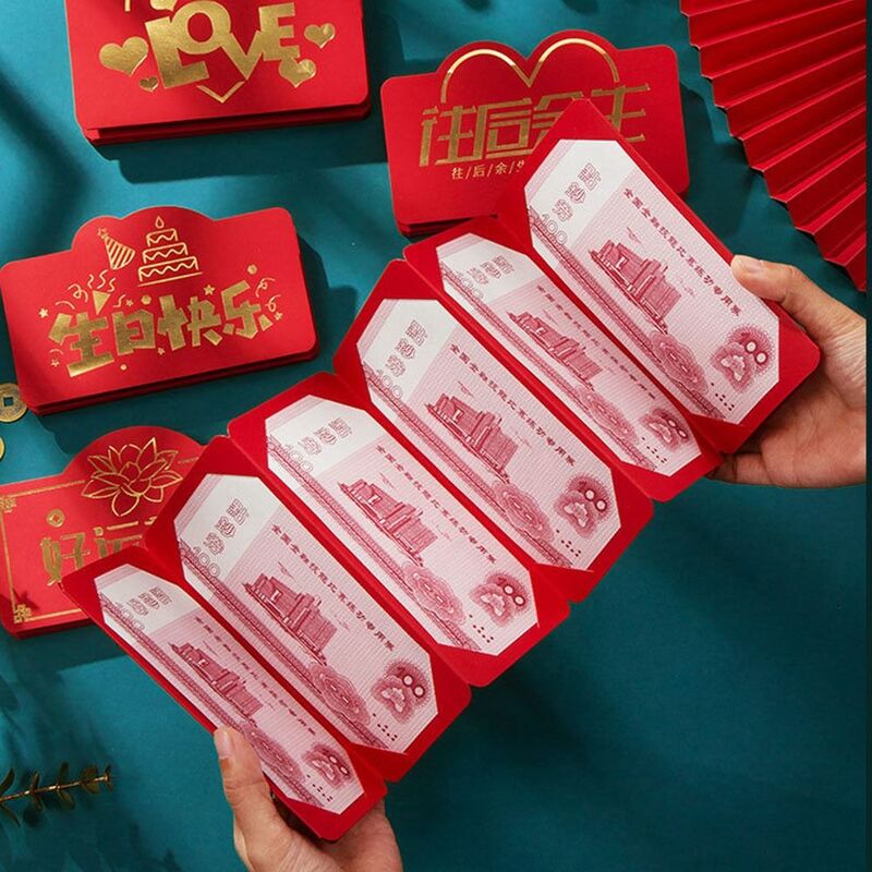Tas uang keberuntungan amplop uang Tahun Baru Cina harapan terbaik peregangan amplop merah keberuntungan kreatif DIY kemasan saku merah