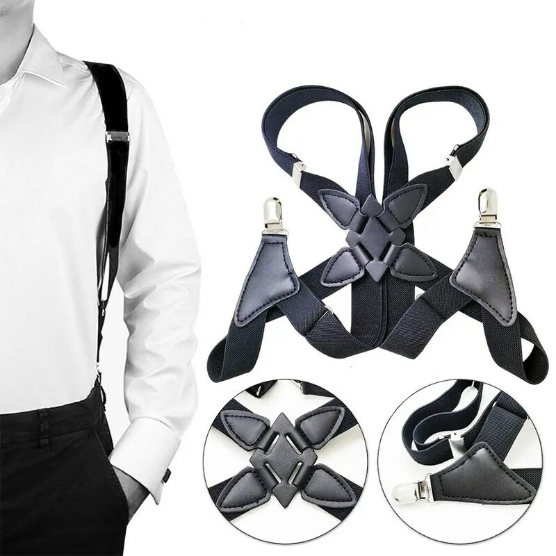 FJJ-Bretelles réglables pour hommes, bretelles réglables, ceinture élastique, clips de bretelles pour pantalons de face