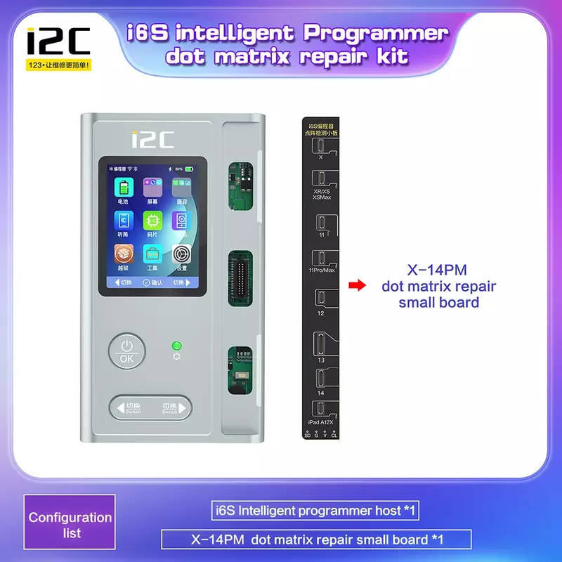 Face ID Lattice Repair Board, Dot Matrix Board, i6S programador inteligente, iPhone X-14PM, I2C