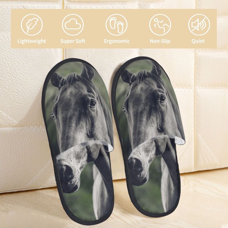 Indoor Grayscale Horse Barn Warm Slippers Winter Home Plush Slippers Fashion Home Soft Fluffy Slippers