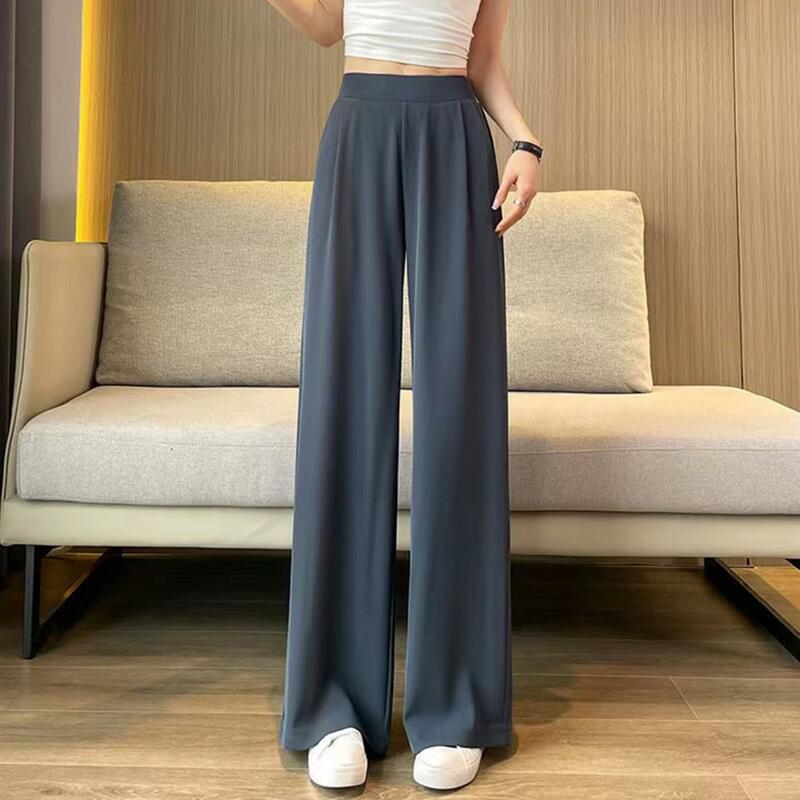 Calça larga larga larga larga feminina, calça reta de cintura alta com bolsos, calça comprida casual