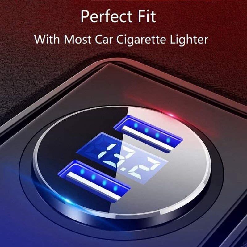 듀얼 USB 차량용 충전기, 4.8A 출력 자동차 어댑터, 담배 라이터 전압 계량기, 아이폰, 아이패드, 삼성, LG 등에 적합