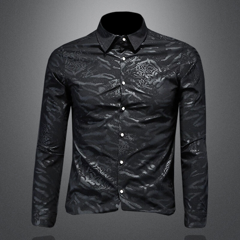 New men's luxury brand long sleeved shirt, high-quality fabric, slim fit, personalized business fashion boutique men's shirt
