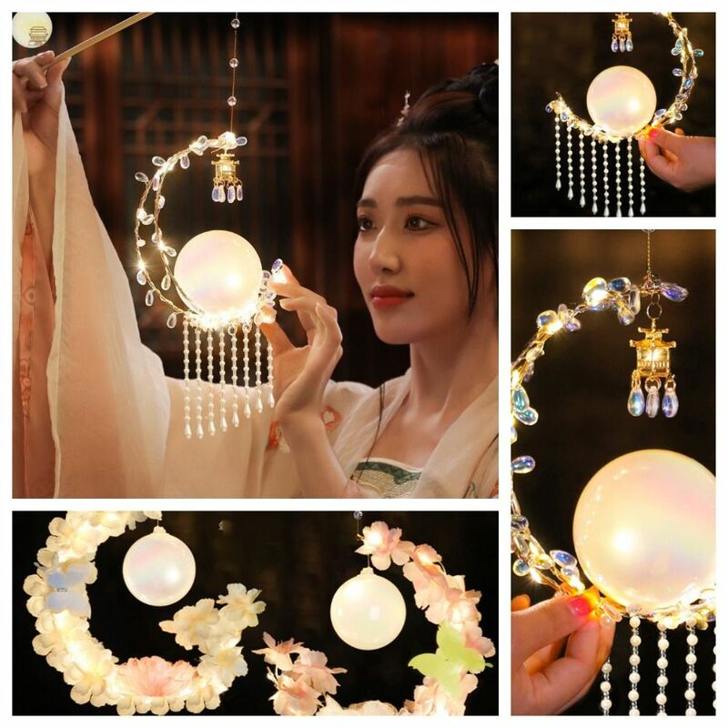 Lanternas luminosas artesanais estilo chinês, lanterna com bênçãos, flores luminosas, bolsa material DIY, festival do meio do outono