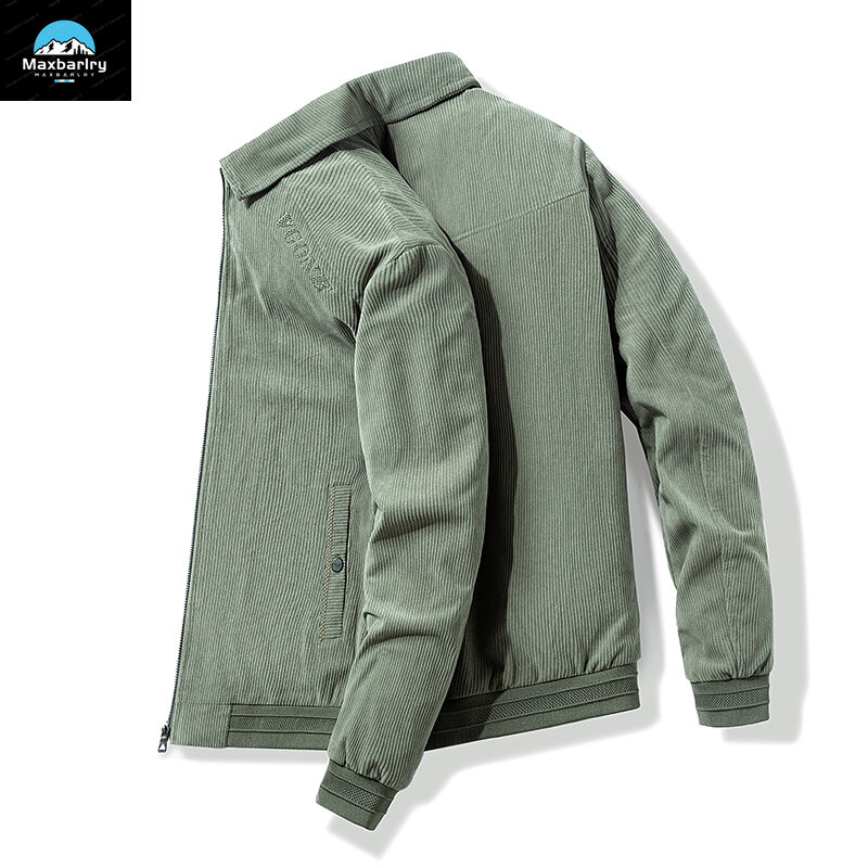 Jaket kerah korduroi untuk pria, pakaian bisnis dan kantor ukuran Plus, jaket Lapel korduroi modis musim gugur dan musim semi untuk pria