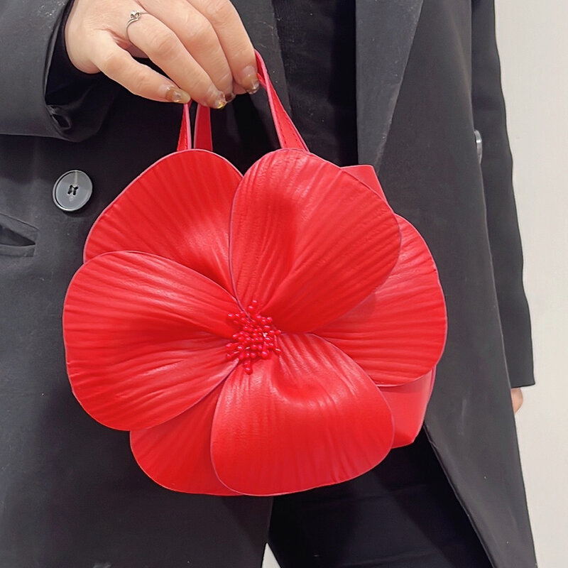 Tas Bucket bunga mewah untuk wanita, tas tangan desainer modis, tas selempang bahu kelopak, tas tangan pesta malam
