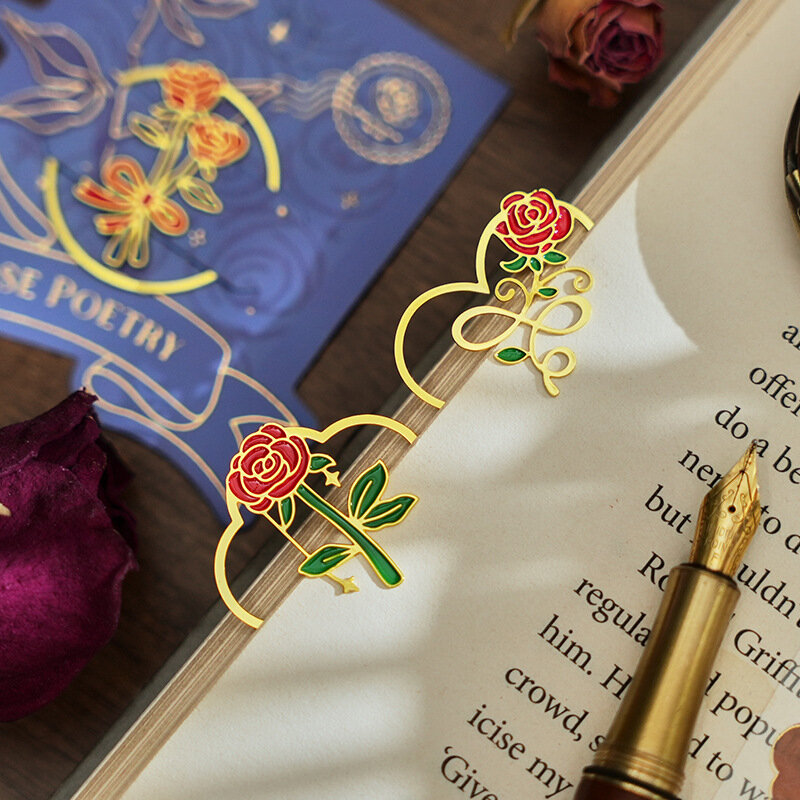 1pc logam ins tingkat penampilan tinggi pembatas buku mawar untuk halaman pembaca buku koleksi anak-anak romantis bunga membaca pemegang buku