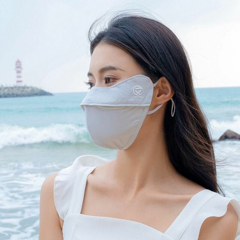 1Pcs Sun Protection Face Mask Durable Driving Ice Silk Summer Sunscreen Mask Solid Color Anti-UV Face Shield
