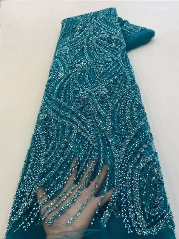 Afrykańska tkanina koronkowa 2024 cekiny haft koralikowy pana młodego nigeryjski ślubny wysokiej jakości francuski tiul koronka tkanina na suknię ślubną