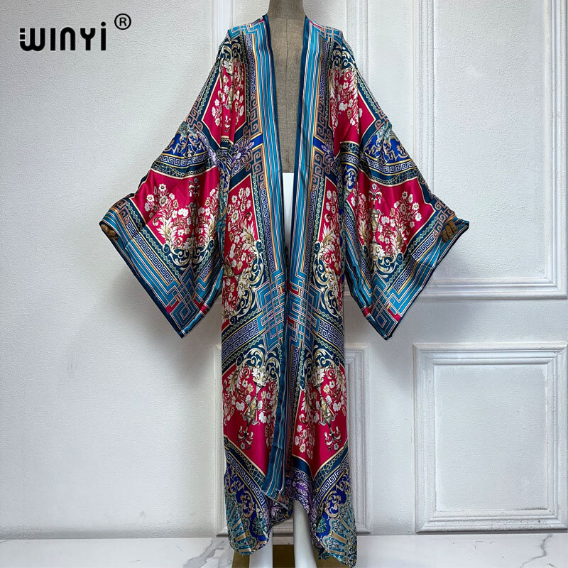WINYI summer kimono africa boho print dress beach wear dress Elegant Cardigan Holiday beach outfits for women abaya dubai luxury
