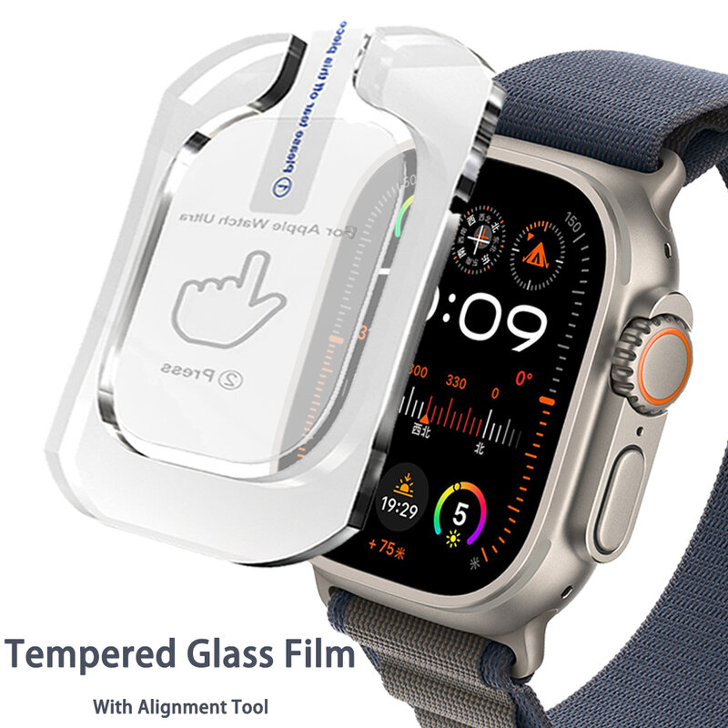 ฟิล์มกระจกนิรภัยสำหรับนาฬิกา Apple อัลตร้า2 49มม. พร้อมเครื่องมือจัดตำแหน่งอุปกรณ์ป้องกันหน้าจอ HD สำหรับ iWatch ultra 49มม. ชุดติดตั้งง่าย