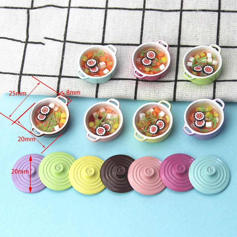 1Pcs 1/12 Doll House Miniature Alloy Soup Pot with Food Simulation Kitchenware Model for Mini Decoration Dollhouse Accessories