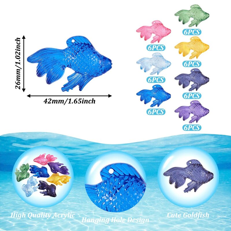 42Pcs Acrylic 3D Goldfish Charms Fish Pendants Mixed Color For Cute Dangle Earrings Necklace Jewelry Making Findings 26x42mm