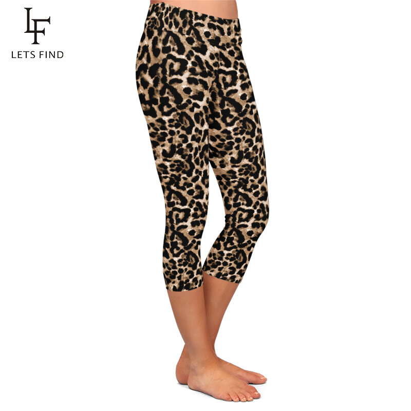LETSFIND LETSFIND กางเกงขายาว Capri ผู้หญิงใหม่เอวสูง Leopard Grain พิมพ์ Leggin Fitenss เซ็กซี่ Slim ยืดกางเกงกลางลูกวัวกางเกง