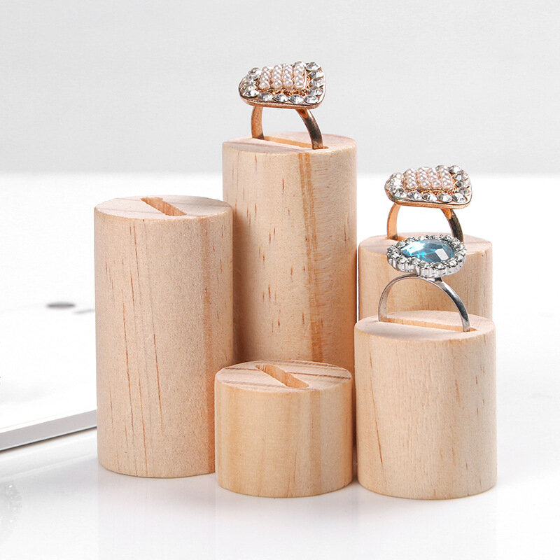 Rak tampilan perhiasan cincin kayu, dudukan Organizer 5 buah