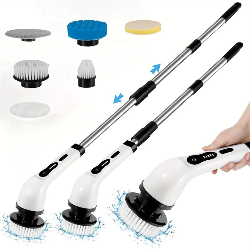 Cordless Shower Scrubber With 6 Replaceable Brush Heads,Electric Cleaning Brush Dual Speeds &Extension Handle Home Appliances