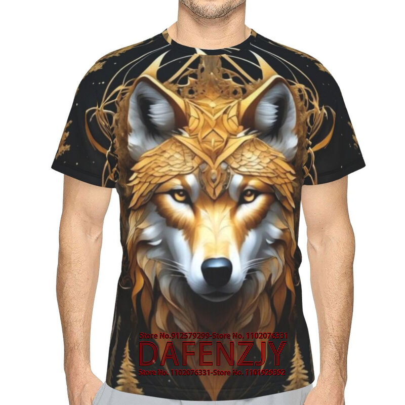 Wolf kaus untuk pria motif hewan lengan pendek, pakaian Vintage pria kaus jalanan kasual 3D atasan lengan pendek