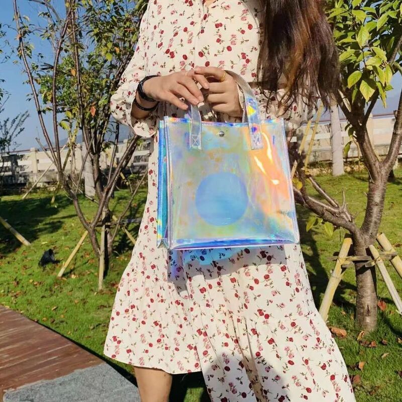 Bolso de mano con tirador de radio versión coreana para mujer, bolsas de gelatina reutilizables para estudiantes universitarios, bolsos transparentes de calle de moda