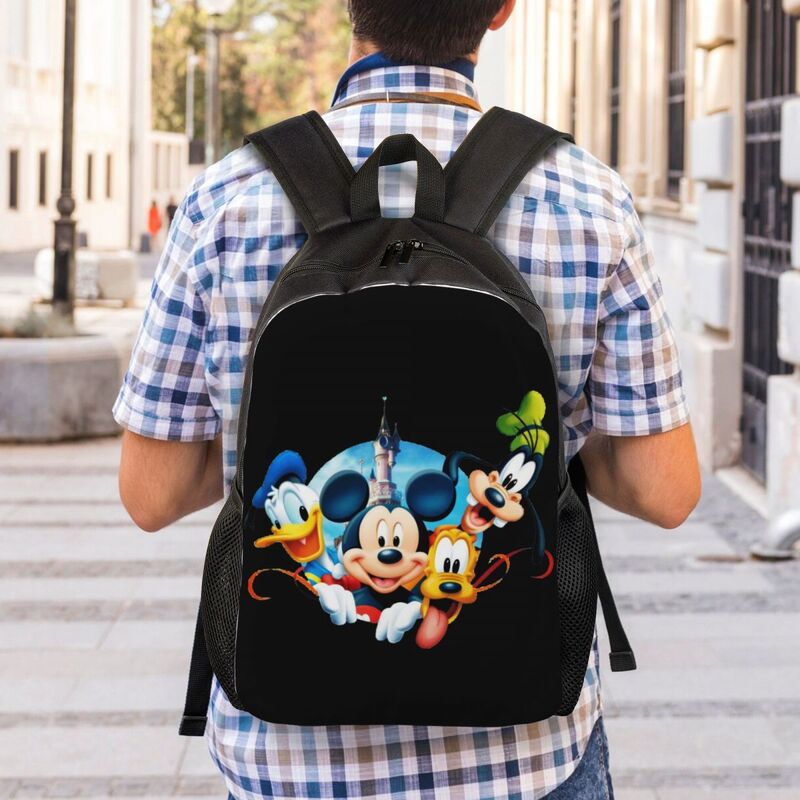 Custom Mickey Mouse Pluto Minnie Goofy Donald Duck Laptop Rugzak Vrouwen Mannen Casual Boekentas Voor College School Student Tassen