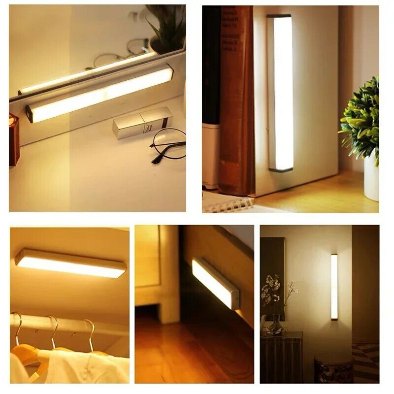 Lampu malam Sensor gerak LED nirkabel, lampu LED Sensor gerakan, lampu belakang untuk dapur, lampu Kabinet, lampu isi ulang TYPE-C