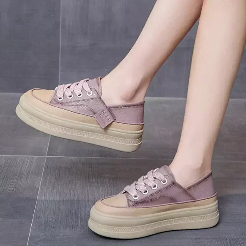 Zapatillas de deporte planas con plataforma para Mujer, zapatos informales con cordones, para correr y viajar, Primavera, 2024