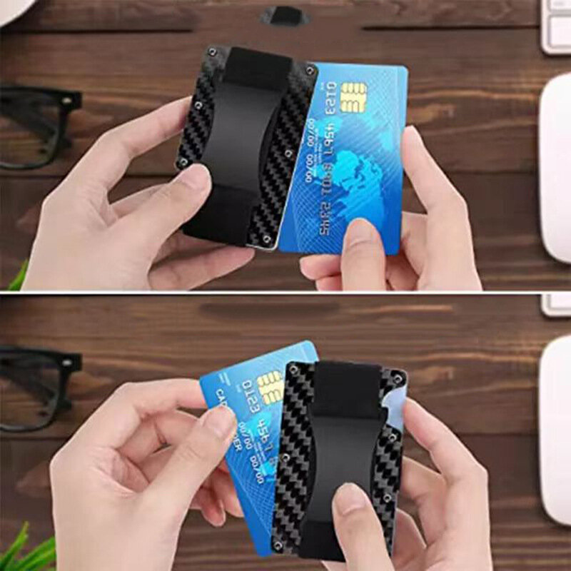 Minimalistyczny metalowy portfel męski - aluminiowy, smukły, rozciągliwy pasek, wysuwany metalowy portfel, zabezpieczenie przed kradzieżą etui na karty blokujące RFID
