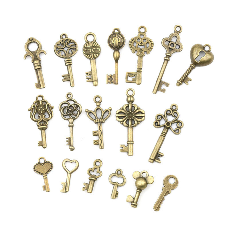 18 pezzi antico vecchio Look Vintage chiavi scheletro ciondoli tono bronzo gioielli fai da te