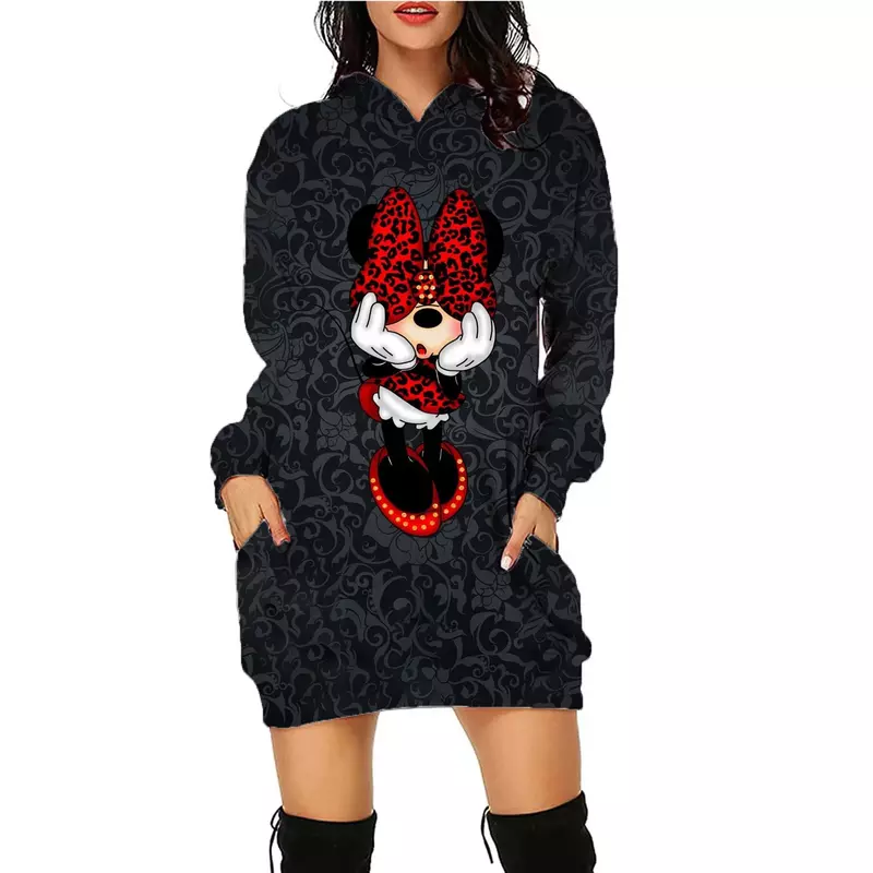 Vestido con capucha de Disney para mujer, vestidos elegantes de Mickey, manga larga para Mini vestido de fiesta de graduación, ropa de Minnie Mouse, 2022