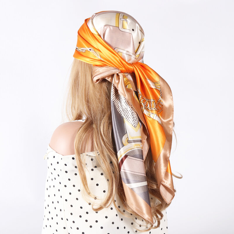 Szalik letni kobiety luksusowej marki plac 90*90cm Hoofddoek Sjaal Foulard chustka szal satyna hidżab jedwabny pałąk włosów szaliki