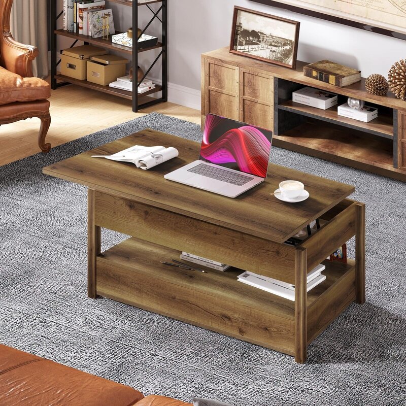 Lift Top Coffee Table W/ 2 Storage Drawers & Hidden Compartment for Living Room