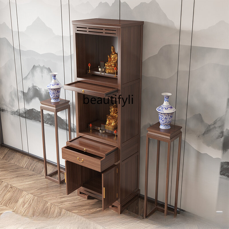 Solid Wood Buddha Cabinet Buddha Shrine Buddha Shrine Altar Cabinet Shrine Clothes Closet New Chinese Style Altar