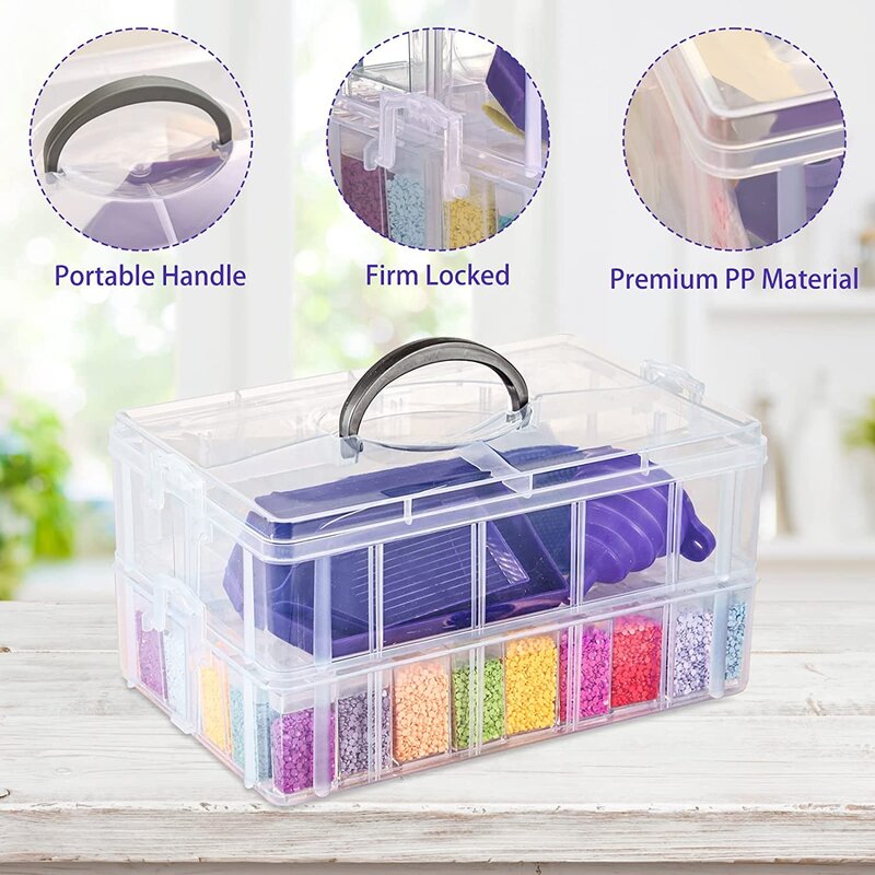 88 Slots Clear Stackable Bead Organizer with Diamond Painting Accessories Tools for DIY Diamond Art Craft Jewelry Bead Storage