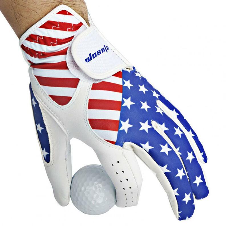Мужские перчатки для гольфа, мужские перчатки для гольфа с регулируемой застежкой и рисунком американского флага, прочная одежда из искусственной кожи для левой руки