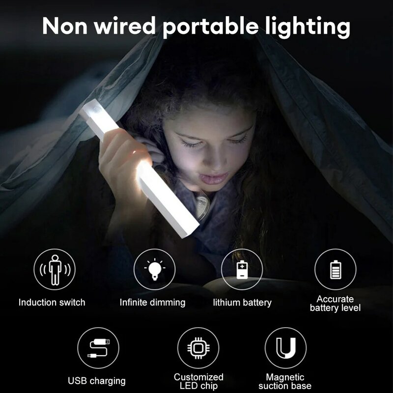Luz LED nocturna inalámbrica con Sensor de movimiento, lámpara magnética recargable para armario, debajo del pasillo, 20/30/50cm