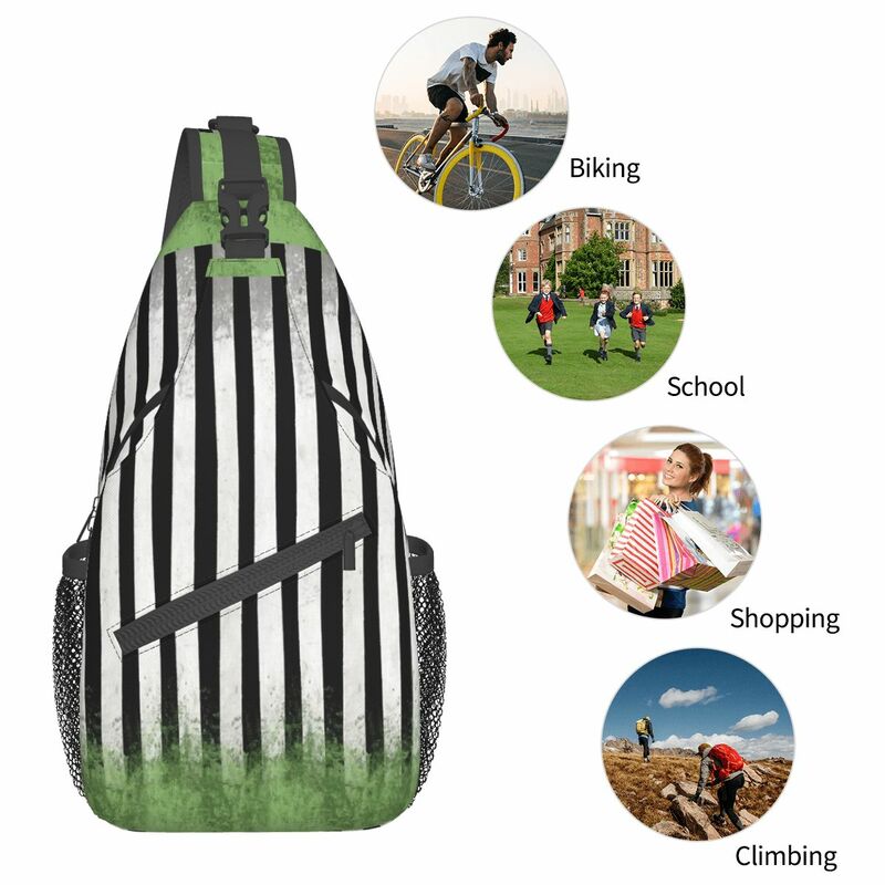 Beetlejuice-Bolso cruzado a rayas, bandolera pequeña para el pecho, mochila de hombro, mochila de día para viajes, senderismo y deportes