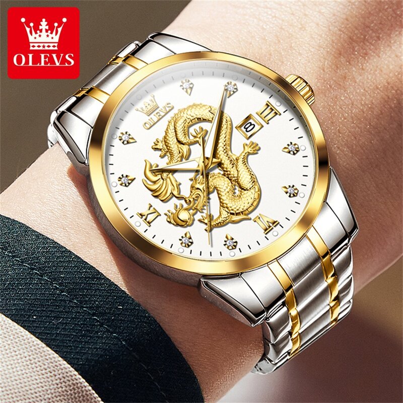 OLEVS 3619 Dragon Watches for Men orologio da polso con data automatica impermeabile in acciaio inossidabile orologio da uomo al quarzo originale di marca superiore nuovo