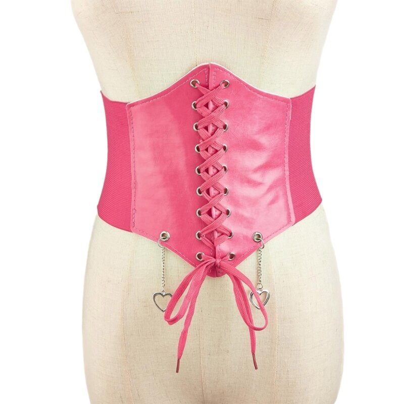 Dames rekbare tailleriem Veelzijdig roze korset Universeel elastisch touw Decoratief korset met hartkettinghanger 28TF