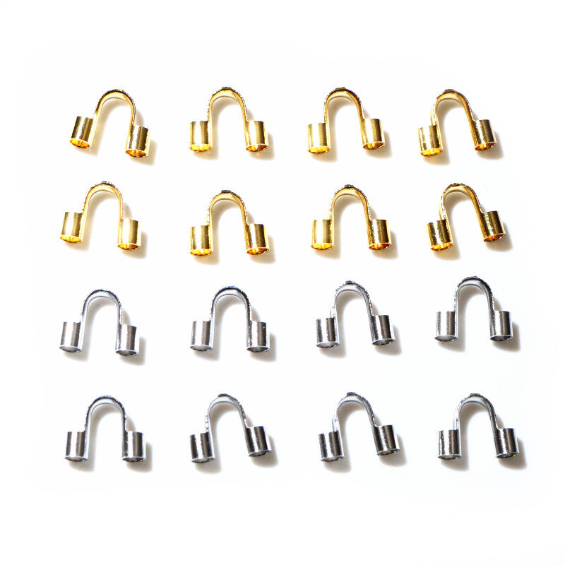 50 Uds. Protectores de alambre de Color dorado de acero inoxidable protectores guardianes bucles en forma de U broche conector para la fabricación de joyas