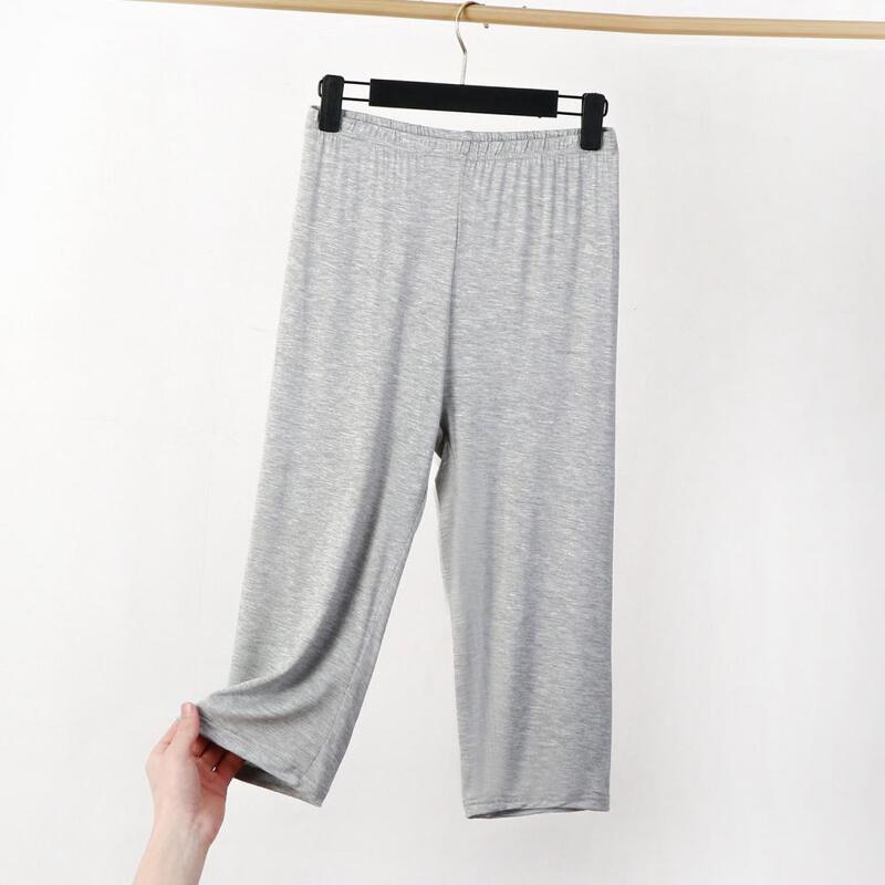Breathable Women Solid Color Pants Streetwear Wide Leg Cropped Pants for Women Mid-rise Elastic Waist Trousers Solid Color