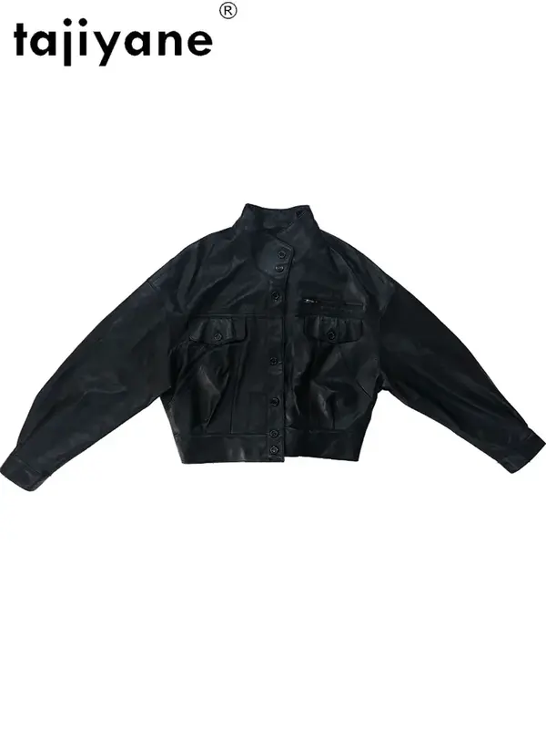 Tajiyane – veste de motard courte pour femme, manteau féminin en peau de mouton véritable, printemps 2021, Pph4453