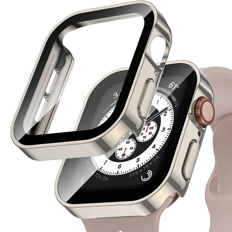 Hard case voor apple watch 44mm 40mm gehard glas screen protector ultra-dunne duurzame beschermhoes iwatch se 6 5 starlight