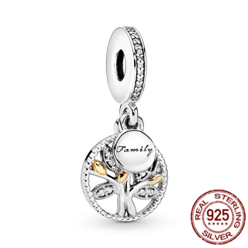 Fit oryginalna bransoletka Pandora musujące różowe serce drzewo genealogiczne dynda wisiorki koraliki 925 Sterling Silver biżuteria dla kobiet