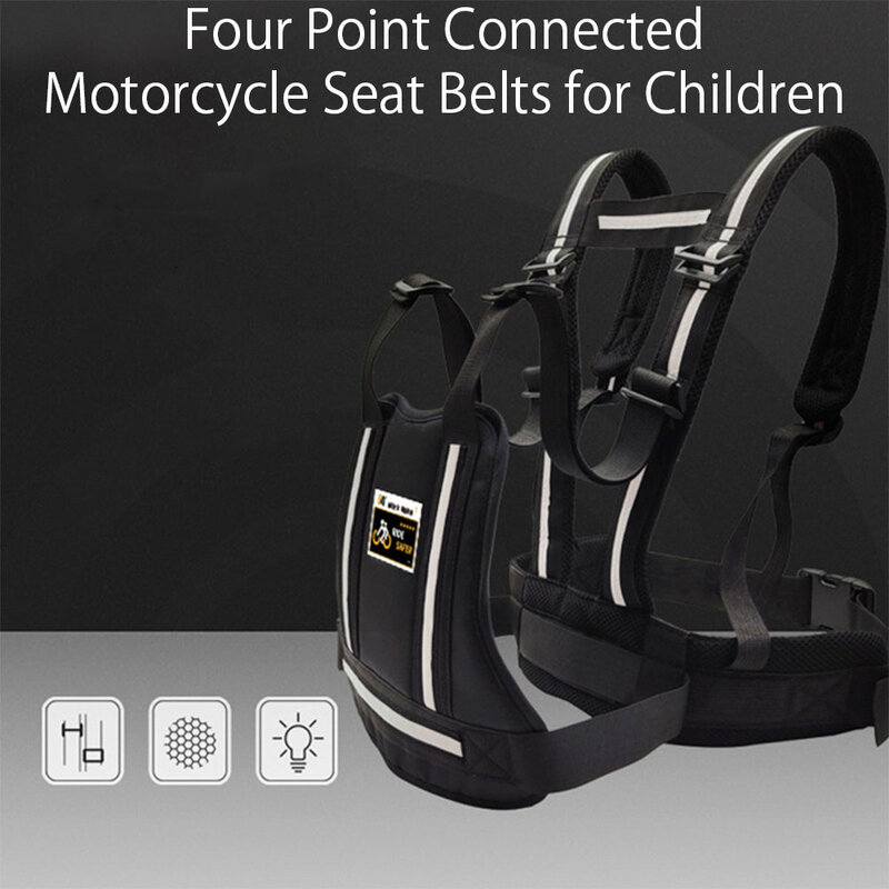 Adjustable Motorcycle Safety Belt for Kids Child Reflective Rear Seat Grab Handle Strap Motorcycle Breathable Harness Anti-Drop