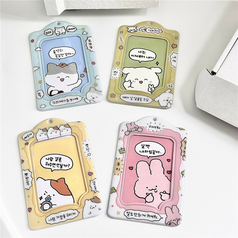 Ins Style Cute Korean Cat Dialogue Box 3-inch Photo Chasing Star Small Student ID Storage Card Holder Pendant