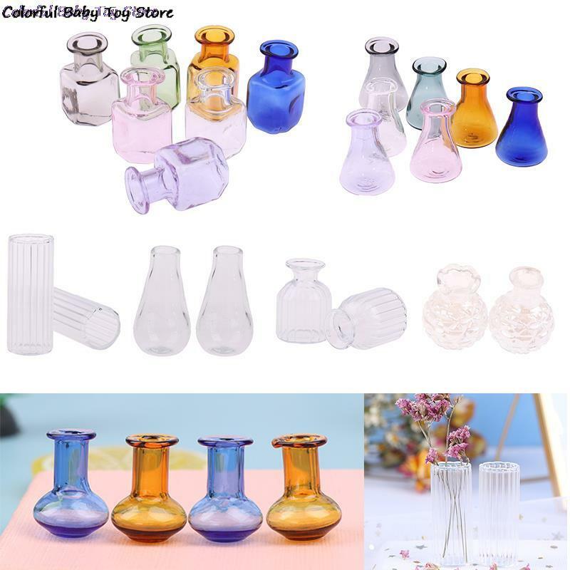 Bassin de vase en verre de maison de beurre, pot de fleurs, jouets de course, accessoires miniatures, meubles de bricolage, 1:12, 2 pièces