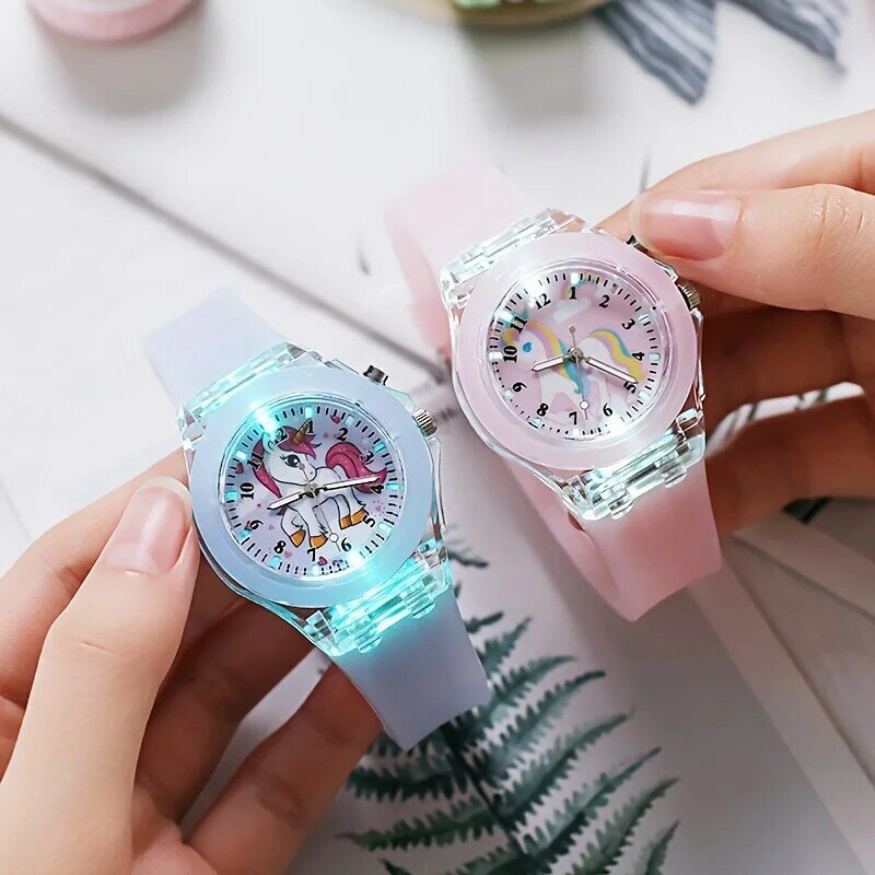 Cute Unicorn Colorful Pony Glowing Quartz Watch, School Supplies, Party Gift