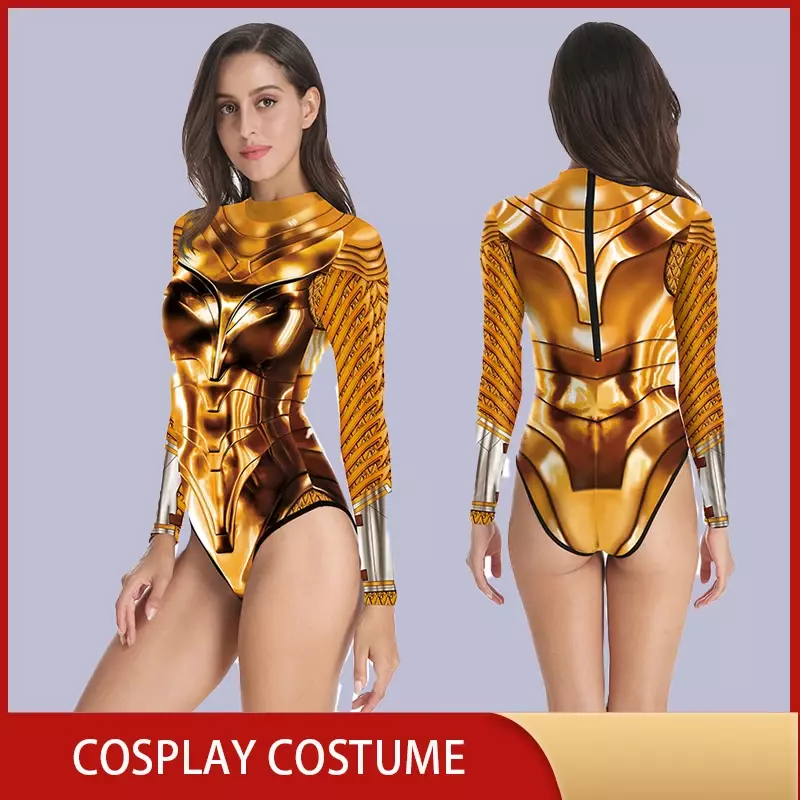 Disfraces de Cosplay de superhéroe de película, mono con estampado 3D, mono ajustado de manga larga dorado y plateado, traje de Fetiche Zentai, traje muscular para mujer