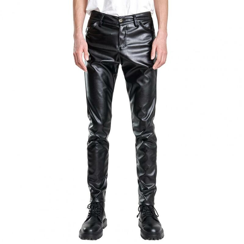 Pantalones elásticos de piel sintética para hombre, ropa de calle con bolsillos suaves, estilo Hip Hop, transpirable