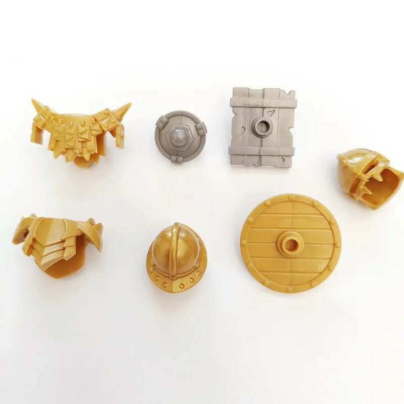 Mini figurine d'action pour blocs de construction, accessoire médiéval, Rome militaire, chevalier doré, bouclier, casque, armure, pack d'armes, jouets en briques